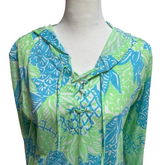 HIHO Green Turquoise Pineapple Print Hooded Tunic Swim Cover Up Small #57 - Picture 5 of 7